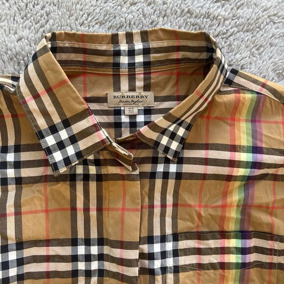 Burberry Women’s Nova Check Plaid Rainbow Stripe Shirt Dress Size 8 MISSING BELT - Picture 2 of 6